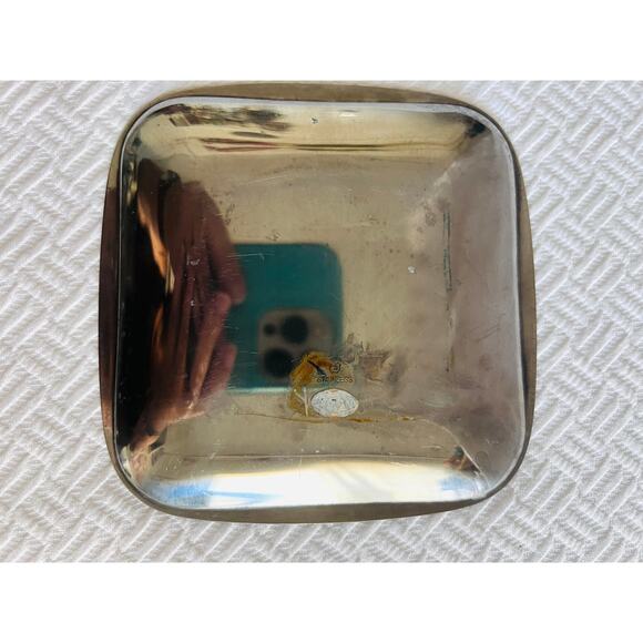 Vintage 5x5 Blue Floral Enamel Tray Stainless Steel Lamb Mark Mid Century Japan - Picture 4 of 7